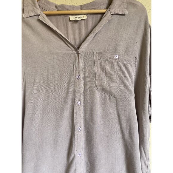 Umgee Size XL Lavender Purple Raw Hem XL Button Up Short Sleeve Shirt Collared 1 - Picture 7 of 11